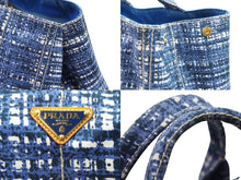 画像をギャラリービューアに読み込む, PRADA プラダ トートバッグ ハンドバッグ B1872B CANAPA STAMPATA カナパ ブルー ゴールド金具 良品 中古 51290
