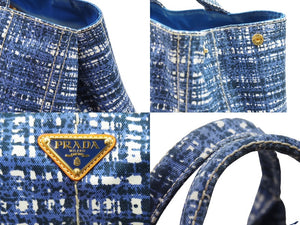 PRADA プラダ トートバッグ ハンドバッグ B1872B CANAPA STAMPATA カナパ ブルー ゴールド金具 良品 中古 51290