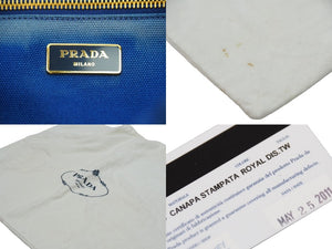 PRADA プラダ トートバッグ ハンドバッグ B1872B CANAPA STAMPATA カナパ ブルー ゴールド金具 良品 中古 51290