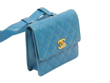 Load image into Gallery viewer, CHANEL シャネル ウエストバッグ・ボディバッグ 1番台 キャビアスキン ブルー ゴールド金具 美品 中古 51314