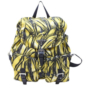 PRADA プラダ リュック デイパック バナナ柄 イエロー ナイロン レザー 1BZ811 シルバー金具 美品 中古 51324