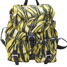 画像をギャラリービューアに読み込む, PRADA プラダ リュック デイパック バナナ柄 イエロー ナイロン レザー 1BZ811 シルバー金具 美品 中古 51324