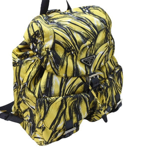 PRADA プラダ リュック デイパック バナナ柄 イエロー ナイロン レザー 1BZ811 シルバー金具 美品 中古 51324