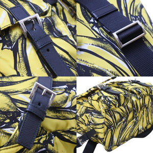 PRADA プラダ リュック デイパック バナナ柄 イエロー ナイロン レザー 1BZ811 シルバー金具 美品 中古 51324