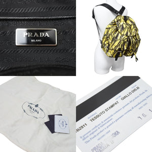 PRADA プラダ リュック デイパック バナナ柄 イエロー ナイロン レザー 1BZ811 シルバー金具 美品 中古 51324