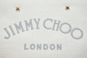 新品同様 JIMMY CHOO ジミーチュウ ハンドバッグ コットンキャンバス ロゴ入り ショルダーストラップ付き 8D6FFW ゴールド金具