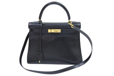 エルメス ケリー28 内縫い ブラック ソルド品 □B刻印 カーフスキン ゴールド金具 ハンドバッグ 2WAY 美品 中古 51451