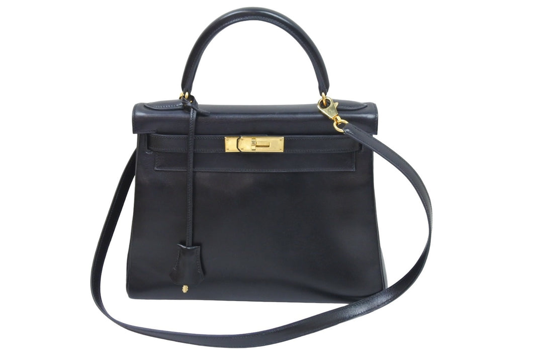 エルメス ケリー28 内縫い ブラック ソルド品 □B刻印 カーフスキン ゴールド金具 ハンドバッグ 2WAY 美品 中古 51451