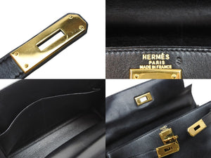エルメス ケリー28 内縫い ブラック ソルド品 □B刻印 カーフスキン ゴールド金具 ハンドバッグ 2WAY 美品 中古 51451