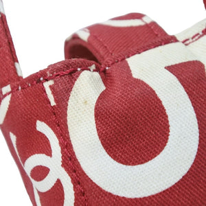 CHANEL シャネル ヴィンテージ バイシーライン ポーチ ココマーク レッド ホワイト キャンバス 美品 中古 51461
