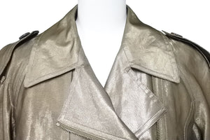 Christian Dior クリスチャンディオール ライダースジャケット シルバー 光沢 金属繊維 シルク 0E21225S1919 38 中古 51480