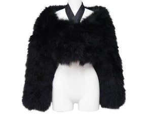 GUCCI グッチ ターキーフェザー 羽織り ファー シルク ブラック 黒付け袖 長袖 129661.XP071 中古 51493 
