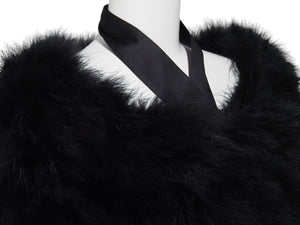 GUCCI グッチ ターキーフェザー 羽織り ファー シルク ブラック 黒付け袖 長袖 129661.XP071 中古 51493 