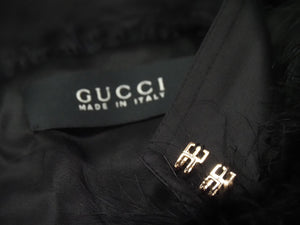 GUCCI グッチ ターキーフェザー 羽織り ファー シルク ブラック 黒付け袖 長袖 129661.XP071 中古 51493 