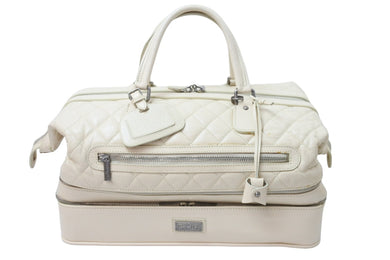 CHANEL シャネル ボストンバッグ パリ ニューヨーク 10番台 ココマーク ラムスキン アイボリー シルバー金具 中古 51498