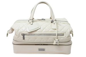 CHANEL シャネル ボストンバッグ パリ ニューヨーク 10番台 ココマーク ラムスキン アイボリー シルバー金具 中古 51498
