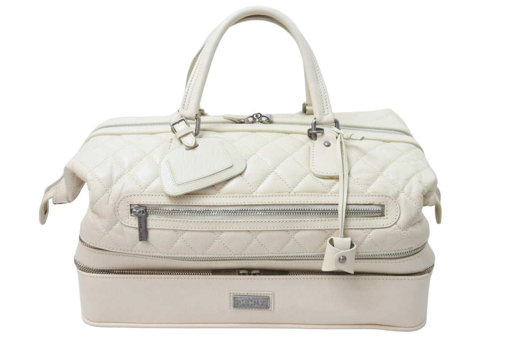 CHANEL シャネル ボストンバッグ パリ ニューヨーク 10番台 ココマーク ラムスキン アイボリー シルバー金具 中古 51498