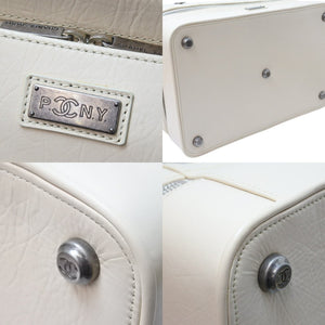 CHANEL シャネル ボストンバッグ パリ ニューヨーク 10番台 ココマーク ラムスキン アイボリー シルバー金具 中古 51498