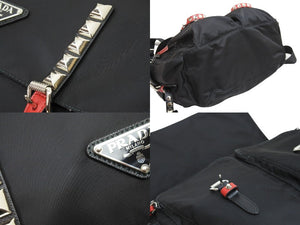 PRADA プラダ ショルダーバッグ セミショルダー 斜め掛け スタッズ テスート 1BD119 ナイロン レザー ブラック 美品 中古 51523