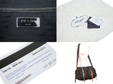 画像をギャラリービューアに読み込む, PRADA プラダ ショルダーバッグ セミショルダー 斜め掛け スタッズ テスート 1BD119 ナイロン レザー ブラック 美品 中古 51523