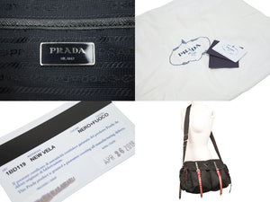 PRADA プラダ ショルダーバッグ セミショルダー 斜め掛け スタッズ テスート 1BD119 ナイロン レザー ブラック 美品 中古 51523