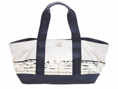 CHANEL シャネル シャネルスポーツ トートバッグ 波柄 9番台 ココマーク ブラック アイボリー グレー 中古 51558