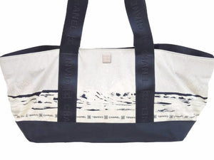 CHANEL シャネル シャネルスポーツ トートバッグ 波柄 9番台 ココマーク ブラック アイボリー グレー 中古 51558