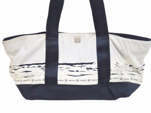 CHANEL シャネル シャネルスポーツ トートバッグ 波柄 9番台 ココマーク ブラック アイボリー グレー 中古 51558