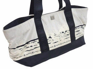 CHANEL シャネル シャネルスポーツ トートバッグ 波柄 9番台 ココマーク ブラック アイボリー グレー 中古 51558