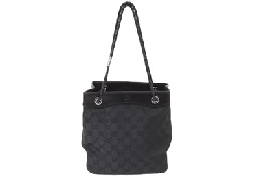 GUCCI グッチ GGキャンバス ハンドバッグ ミニトート 巾着バッグ レザー 黒 ブラック シルバー 109143 002122 中古 51565