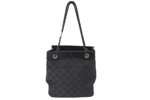 GUCCI グッチ GGキャンバス ハンドバッグ ミニトート 巾着バッグ レザー 黒 ブラック シルバー 109143 002122 中古 51565