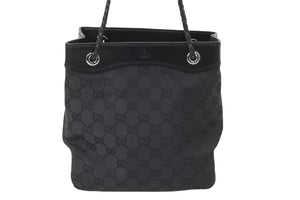GUCCI グッチ GGキャンバス ハンドバッグ ミニトート 巾着バッグ レザー 黒 ブラック シルバー 109143 002122 中古 51565