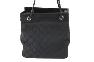 GUCCI グッチ GGキャンバス ハンドバッグ ミニトート 巾着バッグ レザー 黒 ブラック シルバー 109143 002122 中古 51565