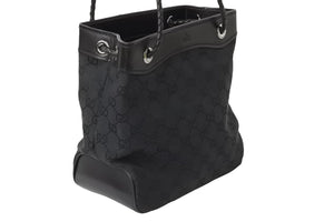GUCCI グッチ GGキャンバス ハンドバッグ ミニトート 巾着バッグ レザー 黒 ブラック シルバー 109143 002122 中古 51565