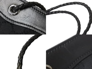 GUCCI グッチ GGキャンバス ハンドバッグ ミニトート 巾着バッグ レザー 黒 ブラック シルバー 109143 002122 中古 51565