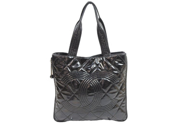 CHANEL シャネル トートバッグ 2009年 13番台 13515609 エナメル ブラック ココマーク マトラッセ 中古 51583