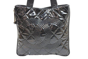 CHANEL シャネル トートバッグ 2009年 13番台 13515609 エナメル ブラック ココマーク マトラッセ 中古 51583