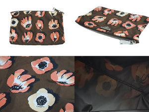 PRADA プラダ トートバッグ ポーチ 三角プレート 花柄 ブラウン シルバー金具 イタリア製 ナイロン 美品 中古 51594
