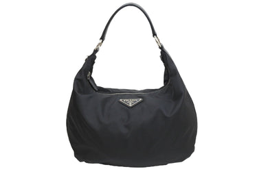 極美品 PRADA プラダ ショルダーバック ハンドバッグ プレートロゴ ブラック 黒 ナイロン 中古 51595