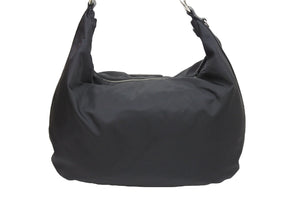 極美品 PRADA プラダ ショルダーバック ハンドバッグ プレートロゴ ブラック 黒 ナイロン 中古 51595