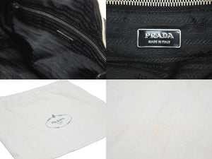 極美品 PRADA プラダ ショルダーバック ハンドバッグ プレートロゴ ブラック 黒 ナイロン 中古 51595