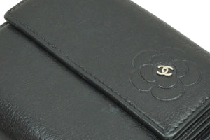 CHANEL シャネル 二つ折り財布 小銭入れ 12番台 2008年 ココマーク ブラック レザー 良品 51602 中古