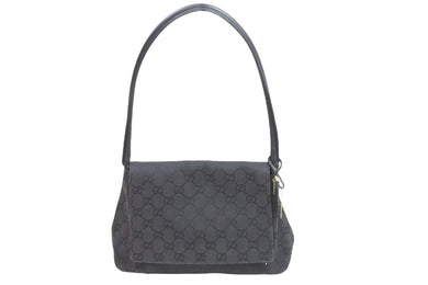 GUCCI グッチ ハンドバッグ ミニポーチ 90646 1705 イタリア製 GGキャンバス レザー ブラック 美品 中古 51605 