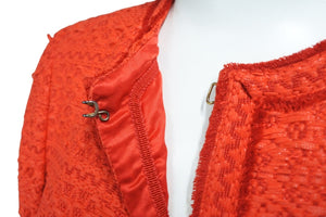CAROLINA HERRERA キャロライナ ヘレラ ツイード ジャケット レッド アクリル 赤 アウター デザイン 310983 サイズ0 中古 51673