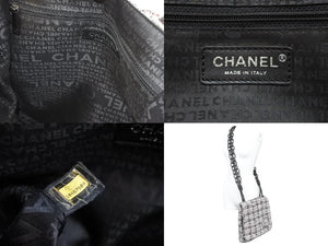 CHANEL シャネル ショルダーバッグ チェーンショルダー 10番台 2005年 ツイード グレー カメリア 美品 中古 51679