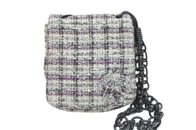 CHANEL シャネル ショルダーバッグ チェーンショルダー 10番台 2005年 ツイード グレー カメリア 美品 中古 51679