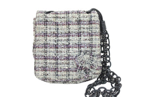 CHANEL シャネル ショルダーバッグ チェーンショルダー 10番台 2005年 ツイード グレー カメリア 美品 中古 51679