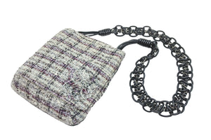 CHANEL シャネル ショルダーバッグ チェーンショルダー 10番台 2005年 ツイード グレー カメリア 美品 中古 51679