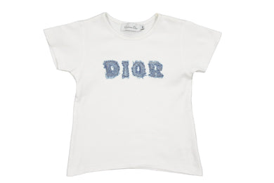 Christian Dior クリスチャンディオール 半袖Ｔシャツ DIORロゴ コットン ホワイト ブルー サイズ4A キッズ 美品 中古 51702