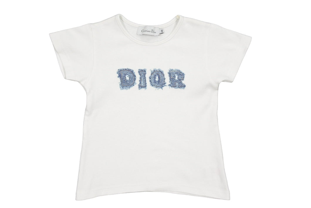 Christian Dior クリスチャンディオール 半袖Ｔシャツ DIORロゴ コットン ホワイト ブルー サイズ4A キッズ 美品 中古 51702